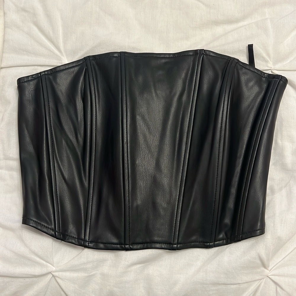 Black leather zip up crop top Size S